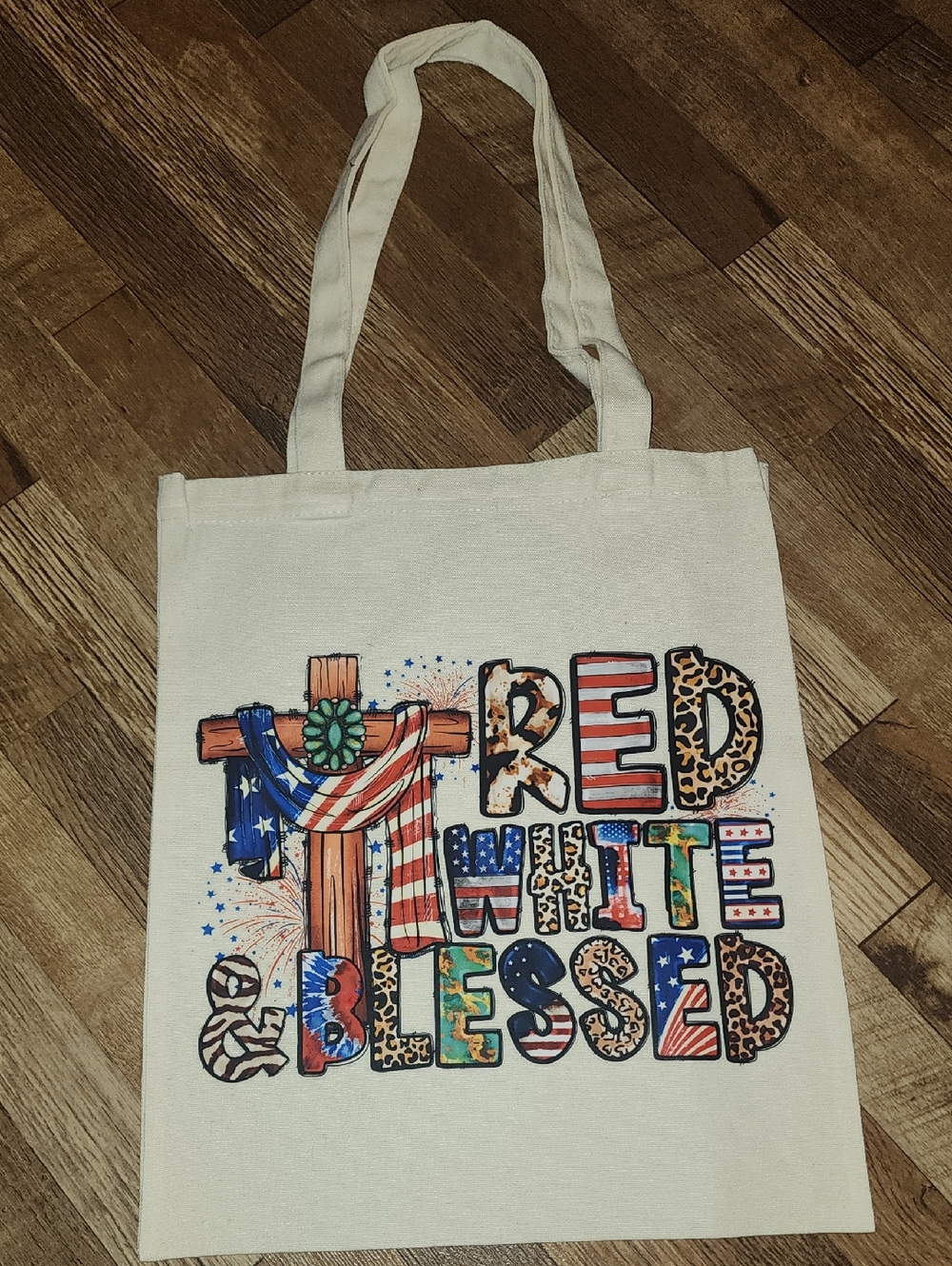 Red White & Blessed Canvas Tote Bag. 13x15